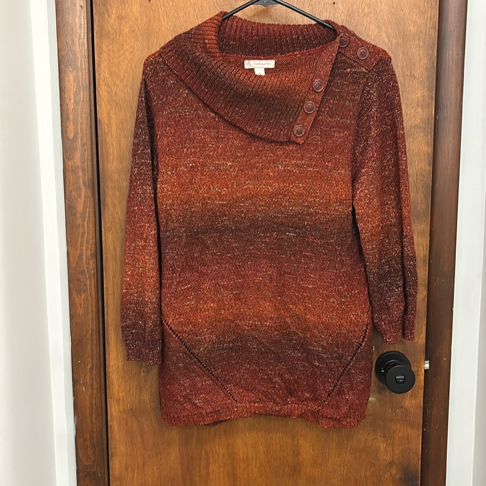 Dressbarn Burnt Red/OrangeCowl Neck w/ Button Detail Sweater, 3/4 sleeves, Sz XL